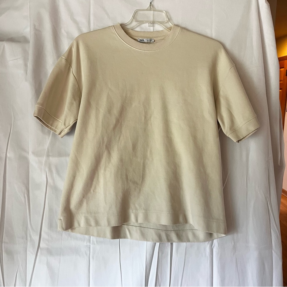 Zara Cream Ribbed Collar Top